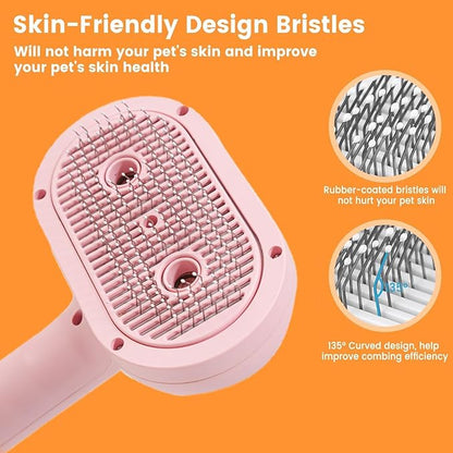 Cat Steam Brush for Shedding with Metal Comb,Deshedding Dog Brush for Long & Short Haired Dogs,Cat Hair Brush for Indoor Cats,Self Cleaning Double Hole Spray USB Rechargeable Grooming Supplies(Pink)