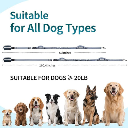 Hands Free Dog Leash with Removable Zipper Pouch, Dual Padded Handles and Durable Bungee for Walking, Jogging and Running-Your Dog (Large, 35-140 lbs Navy Blue