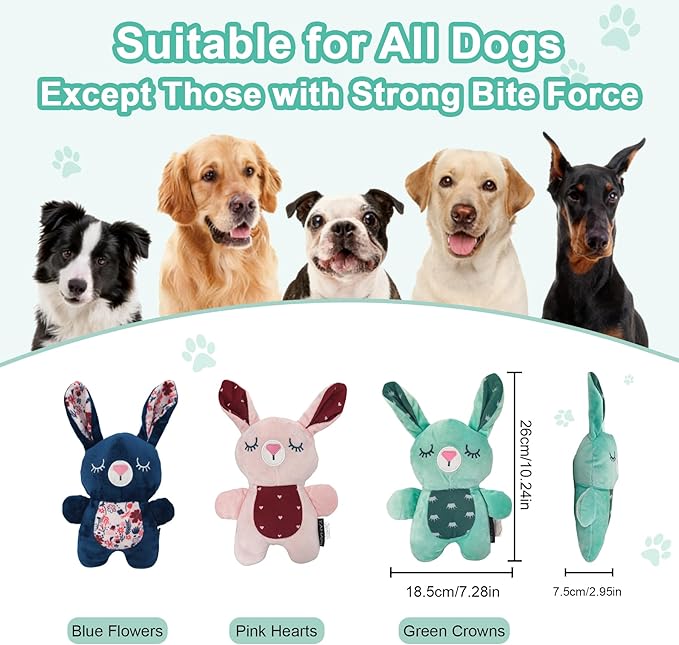 Pink Bunny Plush Squeaky Dog Toy for Chewers Puppy Teething Chew Toy Cute Soft Funny Indoor Outdoor Interactive Rabbit Stuffed Animal Dog Toy for Small Medium Large Dogs Toy Gift 26cm/10.24in