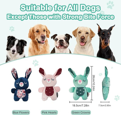 Blue Bunny Plush Squeaky Dog Toy for Chewers Puppy Teething Chew Toy Cute Soft Funny Indoor Outdoor Interactive Rabbit Stuffed Animal Dog Toy for Small Medium Large Dogs Toy Gift 26cm/10.24in