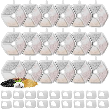 18 Packs Replacement Filters and Sponges for 152oz/4.5L Wireless Cat Water Fountain, ZEKIRY Cat Water Fountain Filters, 5-Layer Filtration System Pet Fountain Filters