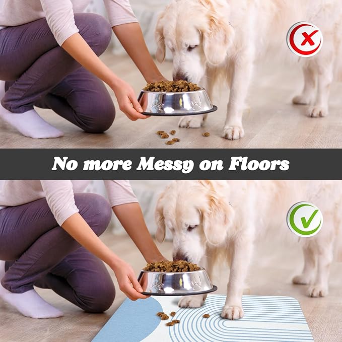 Dog Food Mats,Cat Absorbent Water Bowl Feeding Mats Pet Placemats for Food and Water Blue Bohemia 16 * 24 inch