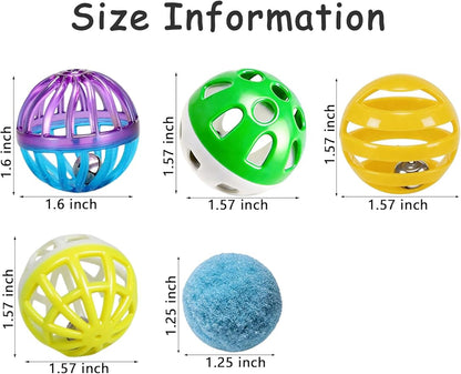 6Pcs Cat Toys Indoor for Bored Cats Kittens - 4 Bell Balls 2 Glitter Plush Balls Interactive Self Play Pet Toys (1.5'')