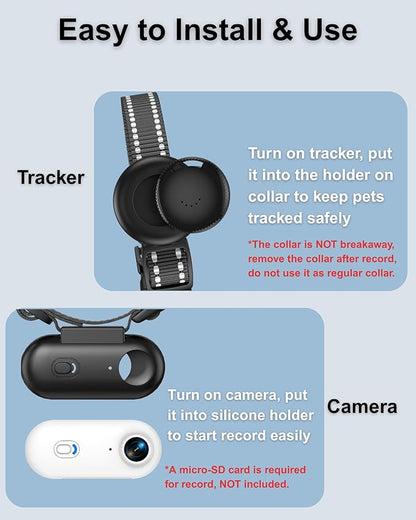 Cat Camera Collar with Tracker Tag, 1080P HD Video Recording, Check Video on Phone APP, XS-Size Pet POV Cam for Cats & Small Dogs, Mini Body Cameras for Pets（No SD Card Included