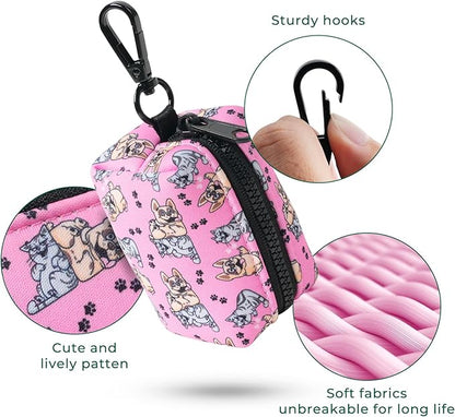 ATIFBOP Dog Poop Bag Dispenser with 30 Bags, Poop Bag Holder Fit All Dog Leashes, Soft and Big Capacity Doggy Bags Refill Carrier (Pink)