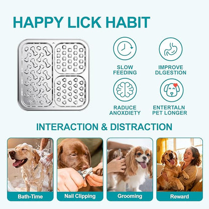 Stainless Steel Lick Mat for Dogs and Cats, Chew Proof Slow Feeder with Suction Cups and Crate Mount, Three Textured Zones for Calm Feeding and Daily Use [2Pack]