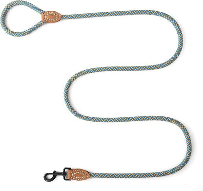 Mile High Life Rope Leash with Genuine Leather Connection, 6 FT/5 FT/4 FT, Heavy Duty Dog Leash for Medium & Large Dogs (Peacock Blue, 72 Inch)