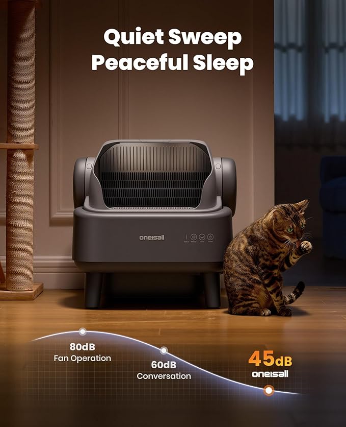 oneisall Self Cleaning Litter Box: Ease S1 Open-Top Cat Litter Box Rinsable Easy Clean, with Safety Protection & 11L Large Waste Bin & 40pcs Waste Bags, Automatic Cat Litter Box for Multiple Cats
