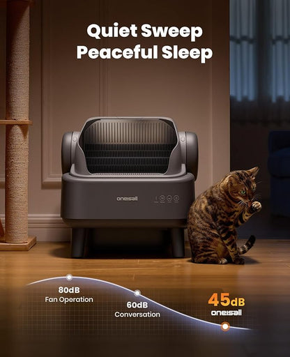 oneisall Self Cleaning Litter Box: Ease S1 Open-Top Cat Litter Box Rinsable Easy Clean, with Safety Protection & 11L Large Waste Bin & 40pcs Waste Bags, Automatic Cat Litter Box for Multiple Cats