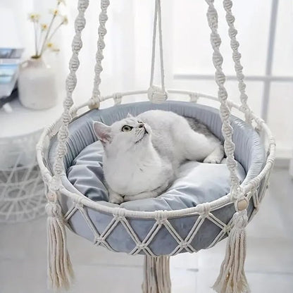Hand Woven Cat Hammock with Stylish Bohemian Designs, Hanging Cat Bed, Cats Swing Bed, Pet Supplies, Home Decor, Cats Hammock Beds for Playing, Sleeping, Lounging and Climbing
