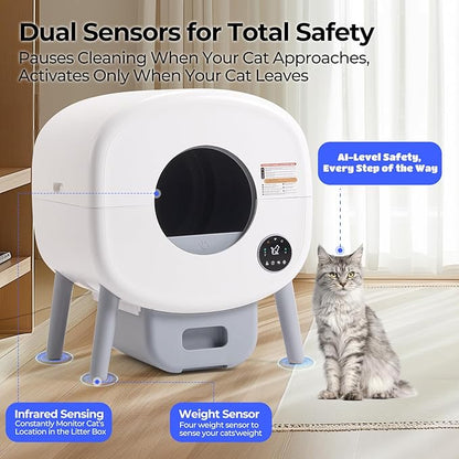 Self-Cleaning Cat Litter Box: Extra Large Automatic Litter Box for Multiple Cats, Odor Control, Low Noise, App & Panel Control, Easy Waste Disposal