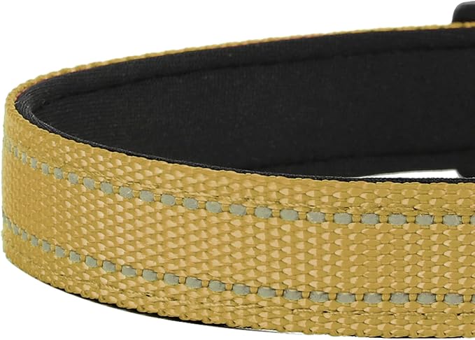 Reflective Dog Collar, Adjustable Soft Neoprene Padded Nylon Pet Collars with Buckle for Medium Dogs, Khaki,M