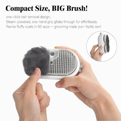 Cat Steam Brush for Shedding,Cat Brushes for Indoor Cats-3-in-1 Self-Cleaning Grooming Tool for Long & Short Haired Cats, Removes Loose Hair & Reduces Shedding,with One-click Cleaning Button (White)
