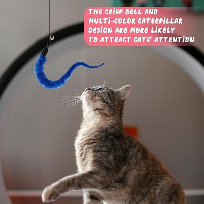 Vin Beauty 12 Pcs Cat Worm Toy Refills Cat Toys Wand Replacement Cat Wand Refills Worm Teaser with Bells Cat Wand Attachments Worm Toy Cat Accessories for Bored Indoor Cats Kitten