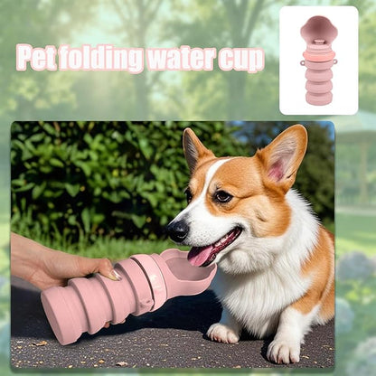 Collapsible Dog Water Bottles, Portable Dog Water Bowl Dispenser & Travel Water Bottle for Dogs - Perfect for Walking, Hiking & Outdoor Activities, Essential Item for Dogs, Food-Grade Silicone (Pink)