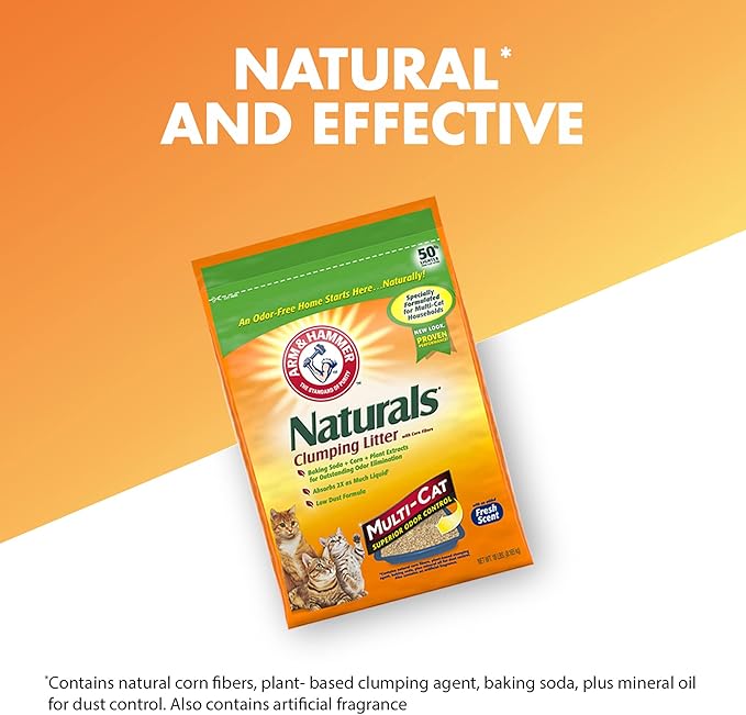 ARM & HAMMER Naturals Clumping Cat , Litter Odor Control, Multi Cat Litter, 18 lb. Bag