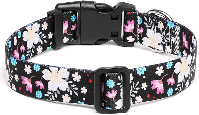 Mercano Adjustable Dog Collar - Special Design Patterns, Soft Nylon Comfortable Durable Pet Collar for Small Medium Large Dogs (L, Floral White)