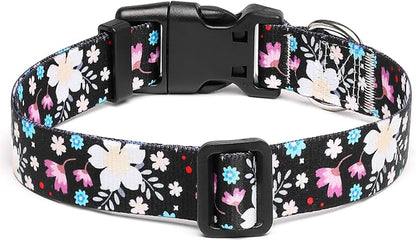Mercano Adjustable Dog Collar - Special Design Patterns, Soft Nylon Comfortable Durable Pet Collar for Small Medium Large Dogs (L, Floral White)