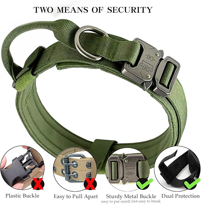 Xqpetlihai Tactical Dog Collar Adjustable Military Nylon Dog Collar with Control Handle and Heavy Duty Metal Buckle for Medium and Large Dogs (Green,XL)
