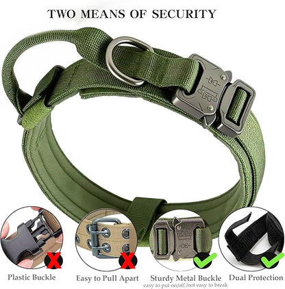 Xqpetlihai Tactical Dog Collar Adjustable Military Nylon Dog Collar with Control Handle and Heavy Duty Metal Buckle for Medium and Large Dogs (Green,S)