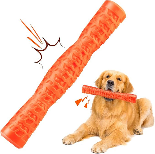Dog Squeaky Toys Interactive Dog Toys for Aggressive Chewers Tough Rubber Chew Toys for Medium/Large Breed, Indestructible Puppy Chew Toys for Teething (Orange)
