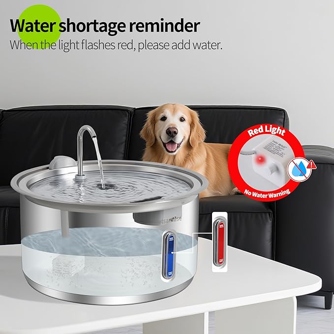 Dog Water Fountain, 11L/2.8Gal Quiet Dog Fountain Water Bowl with Visible Window Stainless Steel Dog Water Fountain with 2 Spray Modes and 15 Fliters for Large Medium Small Dogs Pets