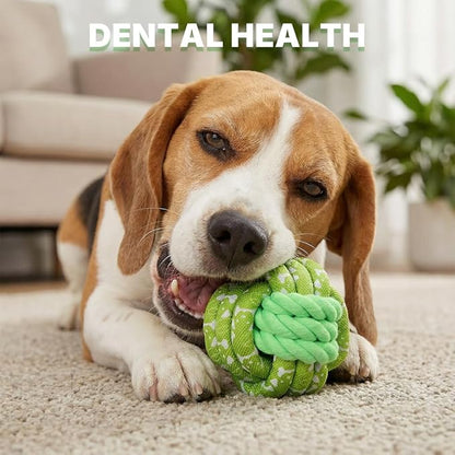 Green Rope Dog Balls - Durable Braided Rope Toy Ball, Dog Chew Toys for Medium Large Breeds, Dental Puppy Balls Teething Toys, Interactive Games