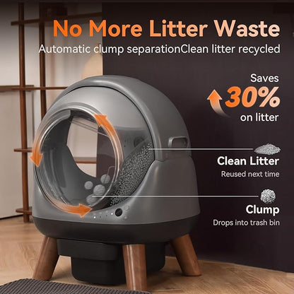Self Cleaning Litter Box for Multiple Cats, G1 Automatic Litter Box with Smart APP Control & Health Monitoring, Includes 2 Roll Trash Bags and Litter Mat (Grey)