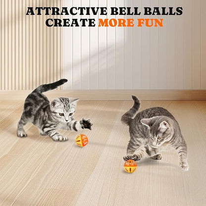 Pawtners 10 Pack Accessories Replacements 5 in 1 Hide and Seek Cat Toy with Feathers, Metal Rods, Balls.
