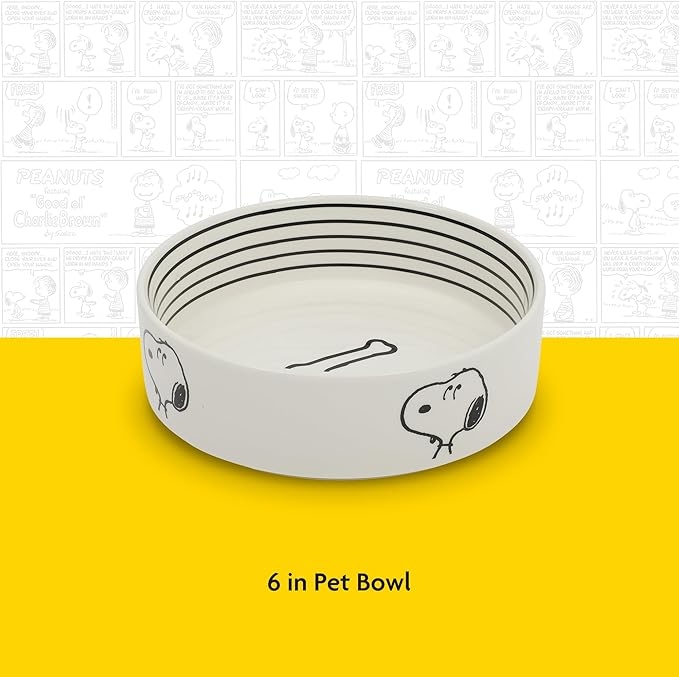 Peanuts Snoopy Dog Bowl with Bone Design – 6.5" Stoneware Water or Food Bowl for Small to Medium Dogs – Cute Cartoon Pet Dish, Durable & Easy to Clean