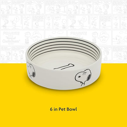 Peanuts Snoopy Dog Bowl with Bone Design – 6.5" Stoneware Water or Food Bowl for Small to Medium Dogs – Cute Cartoon Pet Dish, Durable & Easy to Clean