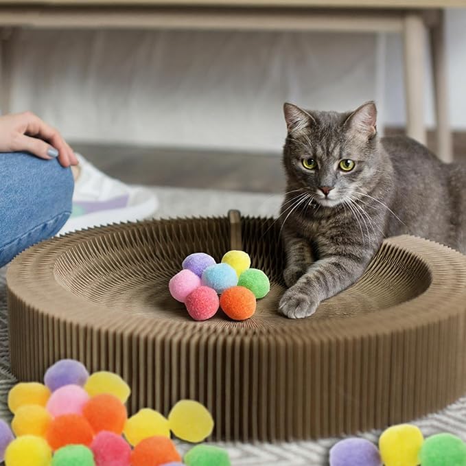 50 PCS Cat Pom Pom Balls, Pompoms for Cats, Interactive Lightweight Fuzzy Toy Balls Plush for Indoor Cats, Assorted Colors for Kitten Playing Exercising, 0.9inch