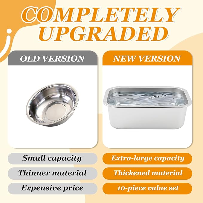 LemonRoad 10 Pcs Large Stainless Steel Metal Dogs Bowls Bulk 1.25 Gallons Capacity Pet Food Dish Rust Resistant for Medium, Larges, X-Large Dogs Pets Indoor and Outdoor Use