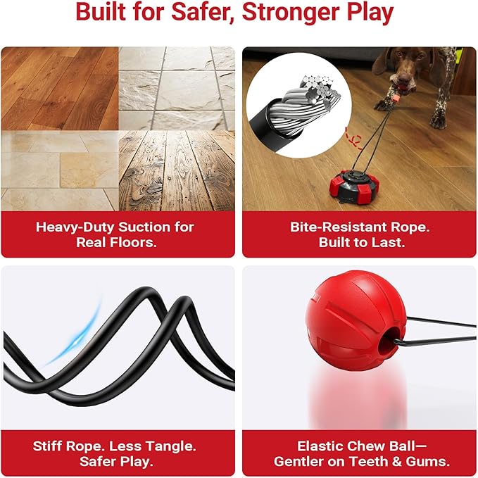 Dog Chew Toy, Super Strong Suction Cup Dog Tug Toy, Interactive Chew Ball with Rope for Indoor & Outdoor Play, Ideal for All Breeds