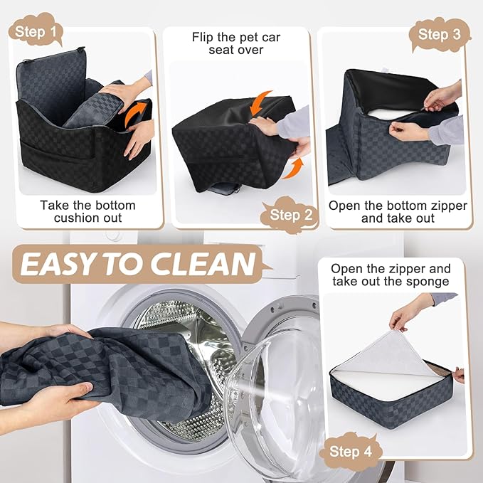 JOEJOY Elevated Dog Car Seat for Small/Medium Dogs up to 35 lbs, Memory Foam Booster Seat with Detachable Washable Cover, Travel-Safe Car Bed with Safety Belts & Storage Pockets, Dark Grey