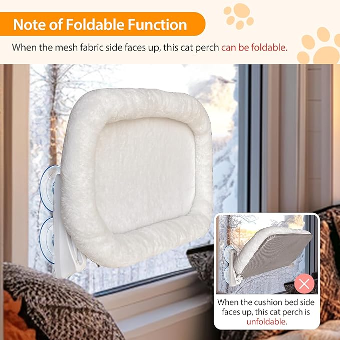 L&W BROS. 2PC Cat Window Perch Cushion Bed Cat Hammock with 4 Updated Suction Cups Easy to Assemble Window Bed for Heavy Large Cats (L 2Pc)