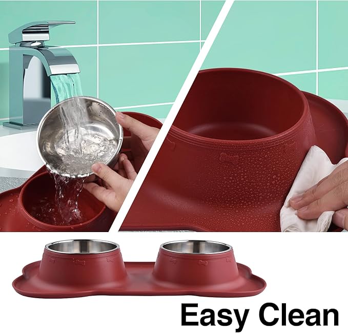 Dog Bowls 2 Stainless Steel Bowl for Pet Water and Food Feeder with Non Spill Skid Resistant Silicone Mat for Pets Puppy Small Medium Cats Dogs