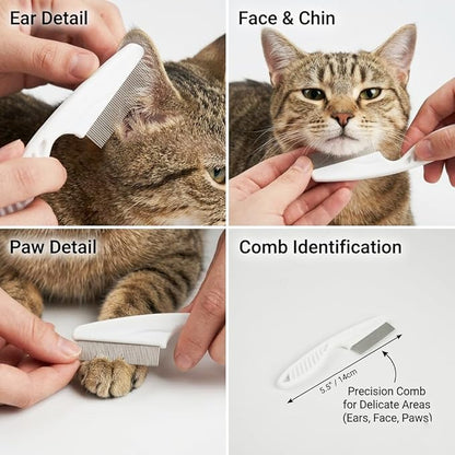 Prime Pets Long Pin Cat Brush, Self-Cleaning Slicker Brush for Indoor Cats, 3-in-1 Grooming Kit with Case for Dogs Small Animals, White