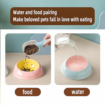 15° Inclined Cat Bowl Optimal Neck Support, Effortless Eating 6.89-Inch Wide and 2.05-Inch Tall Saucer with 7.04-Ounce Capacity Pet Bowl for Cats and Small Dogs（Pink Yellow）