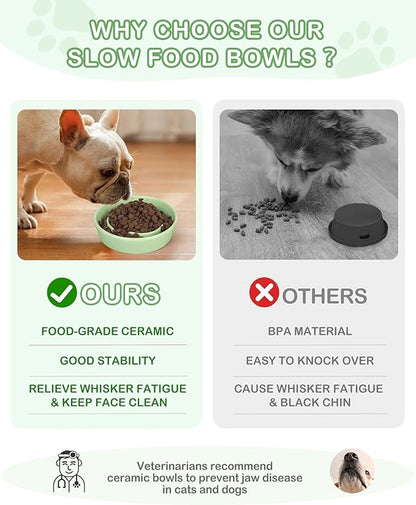 TRUVIC Ceramic Slow Feeder Dog Bowls, 1.5 Cup Puzzle Slow Feeder Bowls for Fast Eaters, Ceramic Dog Food Dish no Black Chin, Puzzle Bowl for Medium Dogs, Green