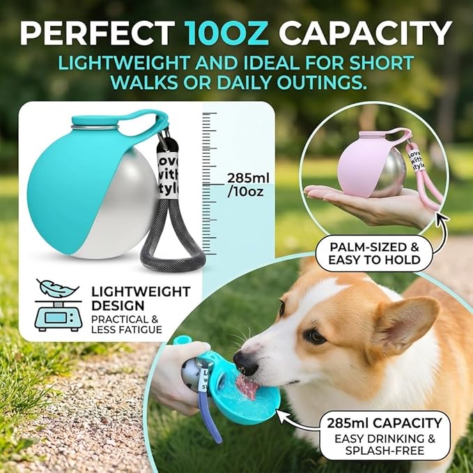 2 in 1 Portable Dog Water Bottle for Small Pet, Travel Foldable Bowl Dispenser, Outdoor Walking Collapsible Feeder, Leak-Proof Silicone Puppy Drinking Tumbler 285ml Gear Supplies