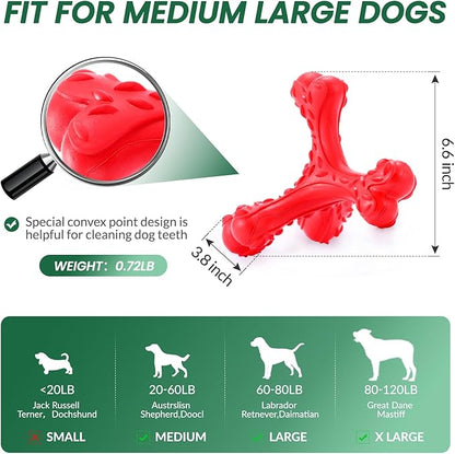 Dog Chew Toys for Aggressive Chewers Large Breed,Indestructible Bones Toy，Durable Cleaning Toothbrush Natural Rubber Dog Toys… (Red)
