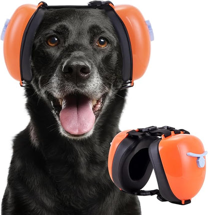 New Dog Ear Muffs for Noise Protection - 30dB NRR Dog Headphones, Noise Cancelling Hearing Protection Against Thunder/Fireworks/Vacuums, Upgraded Design with Bell Accent (Orange, Large)