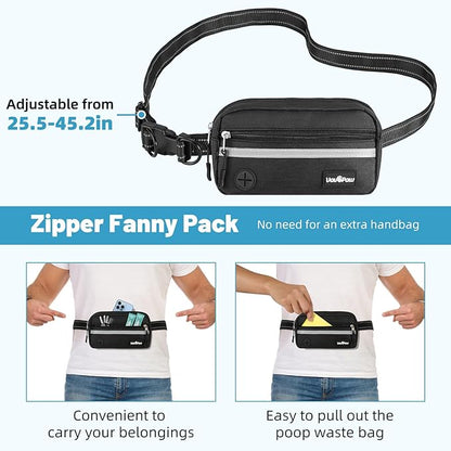 Hands Free Dog Leash with Pouch, Waist Leash for Dog Walking, Jogging, Hiking, Retractable Leashes with Dual Padded Handles, Adjustable Reflective Belt for Small, Medium, Large Dogs