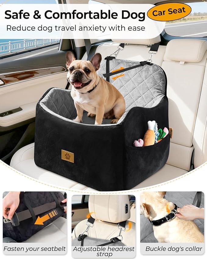 Dog Car Seat for Small/Medium Dogs, Detachable Washable Dog Booster Car Seat Under 35lbs, High-Support Memory Foam,Travel Bed with Storage Pockets