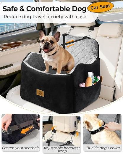 Dog Car Seat for Small/Medium Dogs, Detachable Washable Dog Booster Car Seat Under 35lbs, High-Support Memory Foam,Travel Bed with Storage Pockets