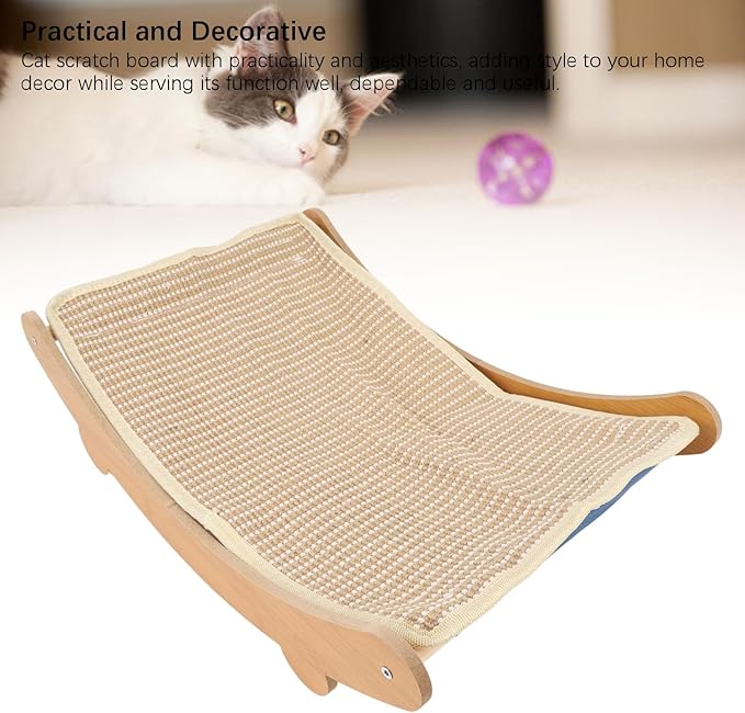 Cat Hammock Chair, Scratch Wooden Cat Lounger with Sisal Scratcher, Cat Rest Bed for Home Furniture Protector, Comfortable Cat Scratching Board Lounge (L)