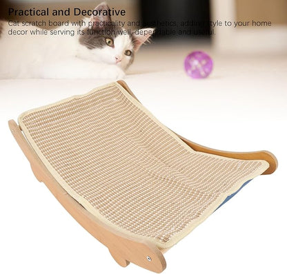 Cat Hammock Chair, Scratch Wooden Cat Lounger with Sisal Scratcher, Cat Rest Bed for Home Furniture Protector, Comfortable Cat Scratching Board Lounge (M)