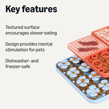 Amazon Basics Silicone Dog Feeding Mats, Slow Feeder Puzzle Lick Mats for Dogs and Cats, 2 Pack