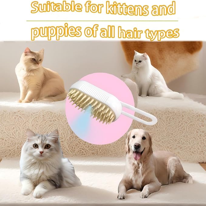 Cat Steam Brush for Shedding - USB Rechargeable Grooming Brush with Release Button, Dual Speed Spray for Long & Short Hair Indoor Cats